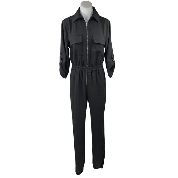 NEW Alloy Apparel Tall Shayna Black Zip Up Collar Pockets Overalls Jumpsuit Sz M - Picture 1 of 5